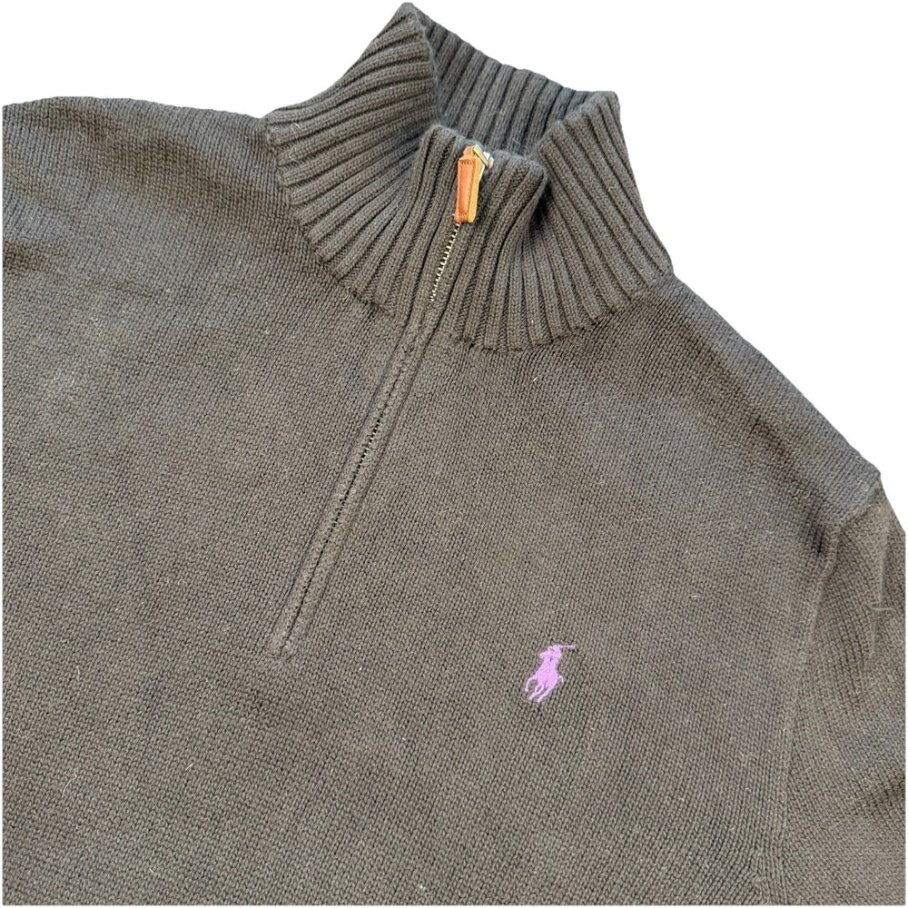 Polo Ralph Lauren Men's Sweater 1/4 Zip Black Cotton Size M Classic Preppy